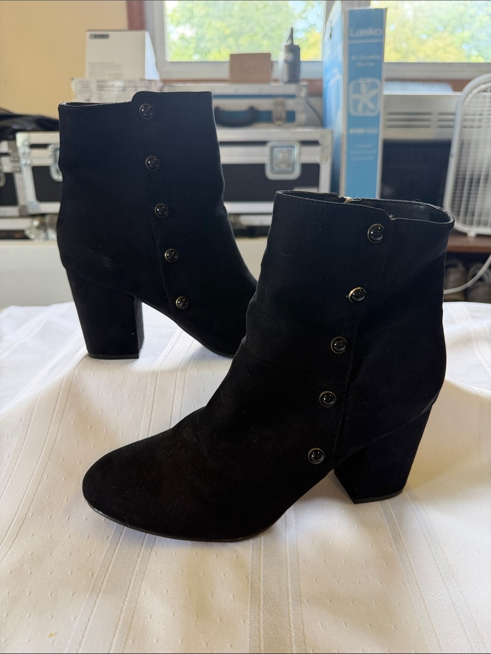 Liz Claiborne Black Suede Button-Trim Ankle Boots